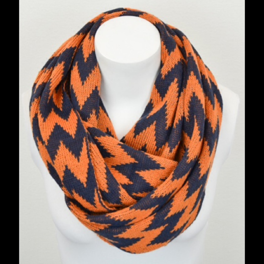 Navy / Orange Chevron Infinity Scarf